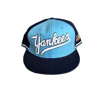 New York Yankees Hat Embroidered Fitted 7 5/8 Cooperstown Navy Baby Blue READ
